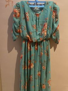 Floral Print Blue summer Midi Dress