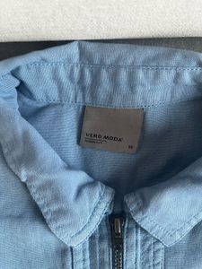 Light Wash Denim Sleeveless Collared Zip Top