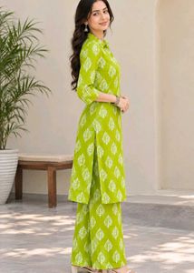 New lime Green Leaf Print Kurta Set