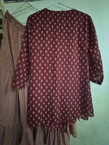 Maroon Printed Kurta with Skirt Set