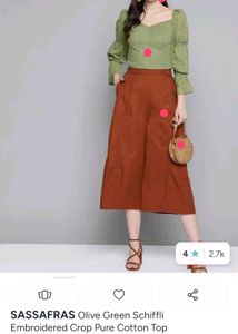 Olive Green Schiffli Embroidered Crop Top
