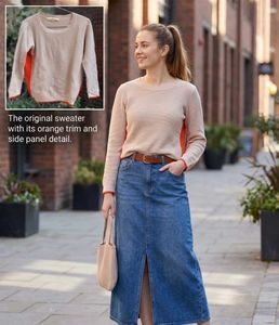 Cozy Knit Sweater with Orange Accents