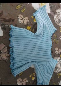 Cute Ruffled Light Blue Top