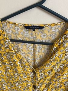 Yellow Floral Button-Up Blouse