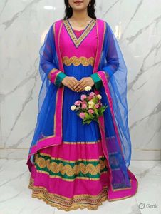 Vibrant Blue and Pink Anarkali 3pc set