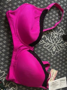 Vibrant Pink Lace Trim Bra