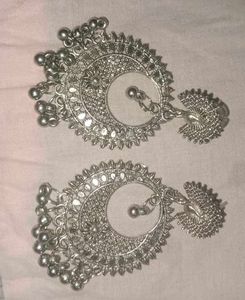 Silver Peacock Jhumka Earrings