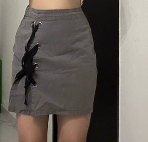 Stylish Grey Lace-Up Mini Skirt
