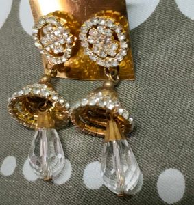 Gold Plated American Diamond Jhumka Earrings with