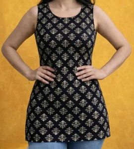 Black Floral Print Cotton Tunic