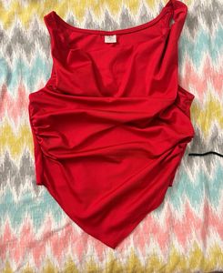 Chic Red Ruched Halter Top