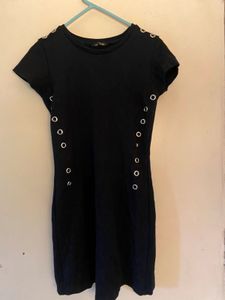 Stylish Black Mini Dress with Grommet Details
