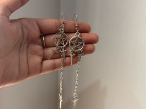Gothic Pentagram Sword Dangle Earrings