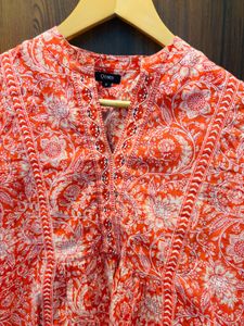 Orange Floral Print Kurta