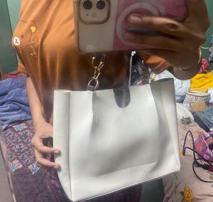 Chic Cream Tote Bag with Brown Straps