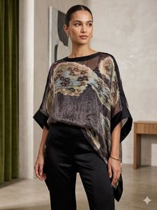 Peacock Feather Print Silk Blouse