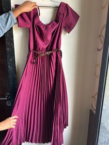 off shoulder pleat dress