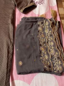 Elegant Brown Kurta Set with Gold Embellishments