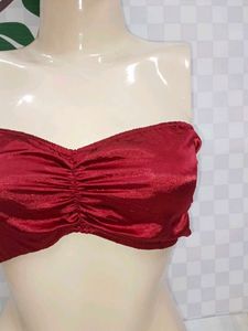 (700)Red Satin Strapless Top