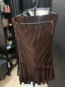 Chic Brown Strapless Ruched Dress