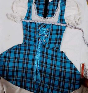 Blue Plaid Cold Shoulder Dress