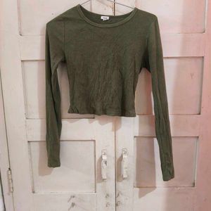Olive Green Long Sleeve Crop Top
