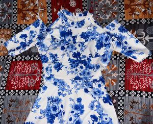 White And Blue Floral Gown
