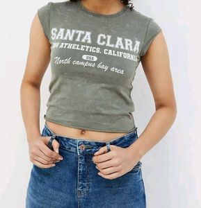 Ginger Wash Green Santa Clara Graphic Crop T-Shirt