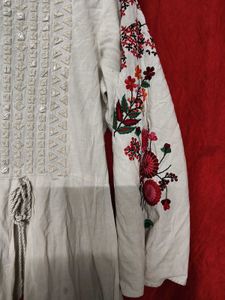 Embroidered Cotton Kurta with Floral Sleeves