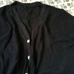 Black Button-Up Knit Cardigan