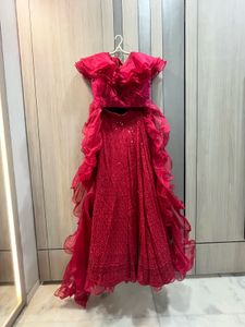Red Lehenga with ruffle organza blouse