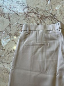 Beige High-Waisted Wide-Leg Trousers