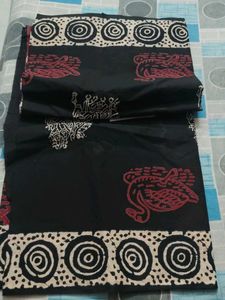 Elegant Black Saree with Swan Print