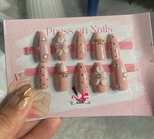 Press On Nails - Pink Polka Dot & Flower