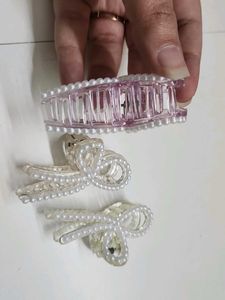 Pearl Bow Hair Claw Clips - Set of 3