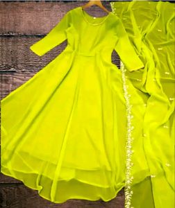 Flared Anarkali Gown With Embroidered Dupatta