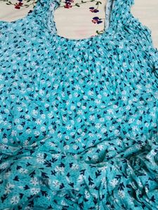 Blue Floral Smocked Blouse