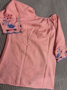 Embroidered Peach Kurta