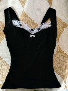 Goth Velvet Lace Trim Tank Top