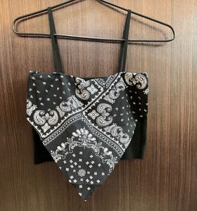 Black Bandana Print Crop Top
