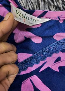 Bohemian Blue &amp; Pink Floral Print Kurta Set