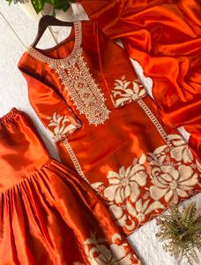 Orange Embroidered Kurta Set