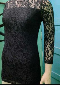 Black Lace Bodycon Mini Dress with Open Back