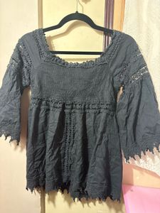 Boho Crochet Black Off-Shoulder Top