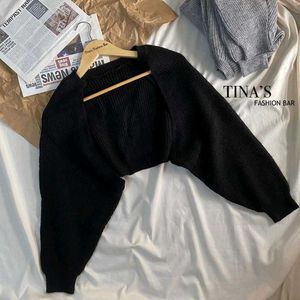 Chic Black Knit Bolero Shrug free size