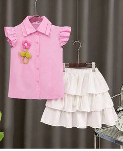 pink shirt with white skirt
