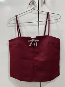 H&M Elegant Burgundy Bow Crop Top