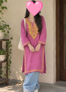 Beautiful Pink kashmiri ari work Embroidered Kurta