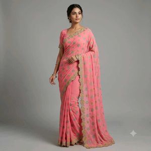 Elegant Pink Embroidered Saree