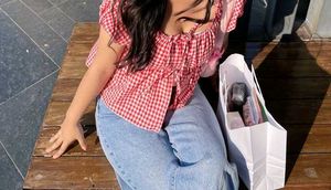 Chic Red Gingham Peplum Top